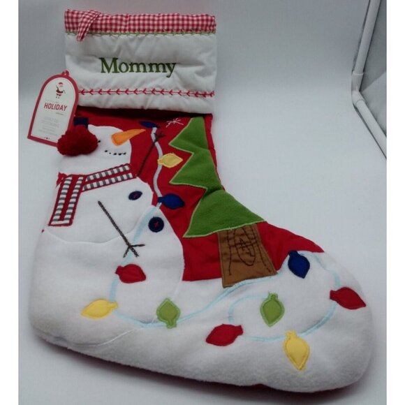 Pottery Barn Kids Christmas Stocking Snowman Mommy Holiday Quilted Red - Picture 10 of 10